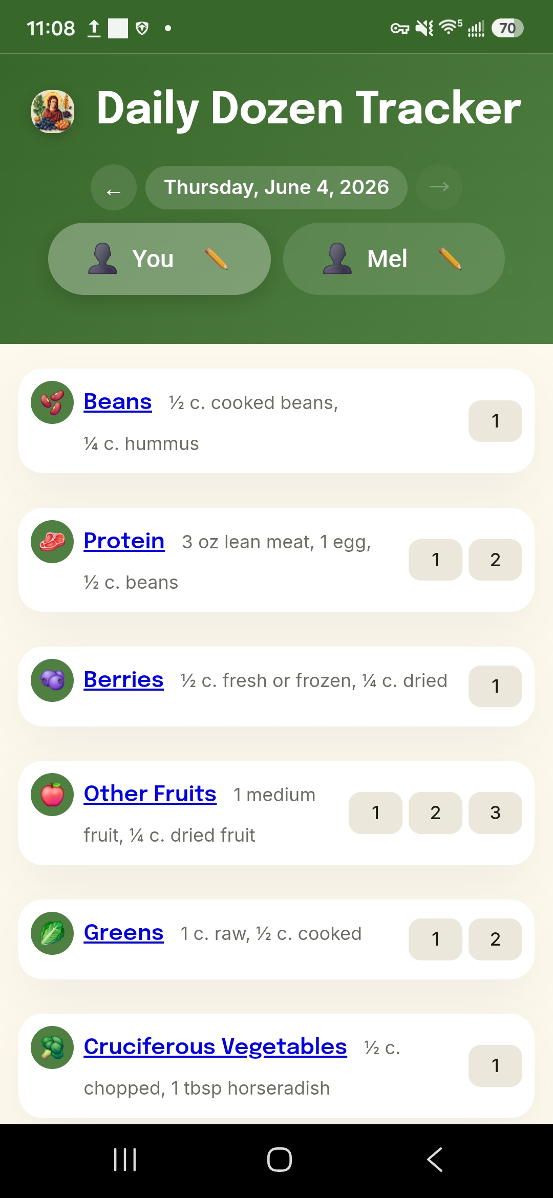 Daily Dozen Tracker screenshot